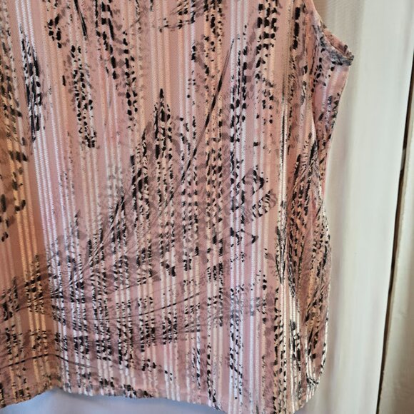 KASPER WOMENS SLEEVELESS TOP PETITE LARGE PINK BLACK PRINT SHIMMER TEXTURED KNIT - Picture 4 of 9